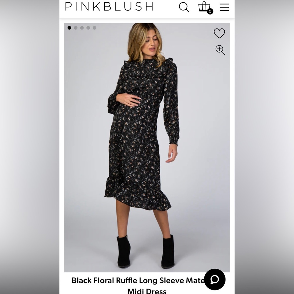 Pink Blush Floral Ruffled Long Sleeve Midi Maternity Dress